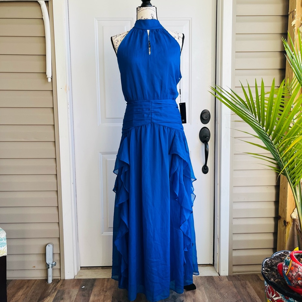 Elegant Blue Halter Maxi Dress